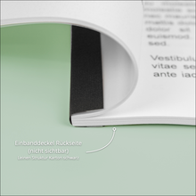 Lade das Bild in den Galerie-Viewer, Darstellung einer Dissertation mit einem Erklärpfeil der zeigt, dass die Rückseite der Dissertation einen schwarzen Karton enthält.